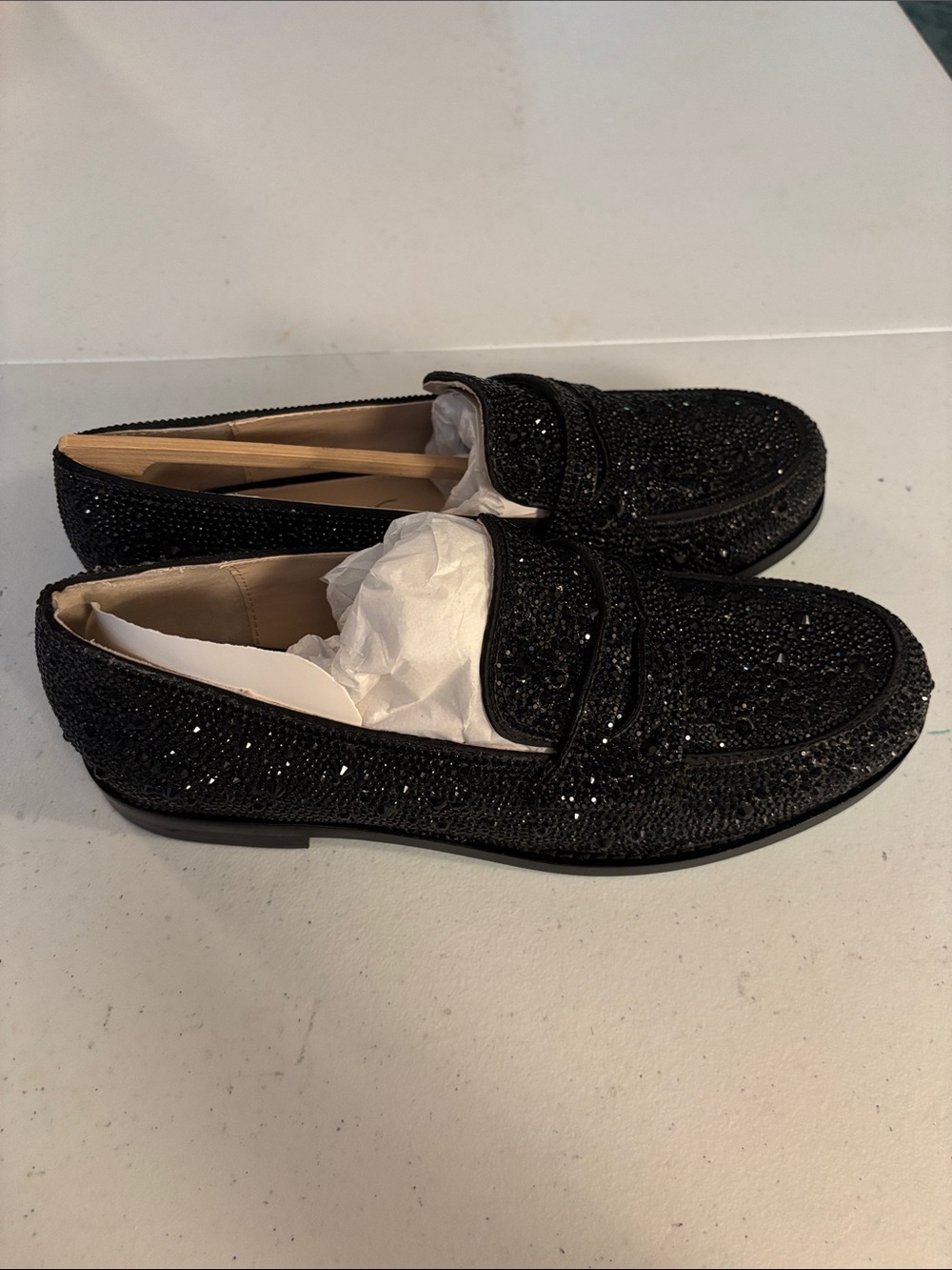 Betsey Johnson Black Sequin Penny Loafers
